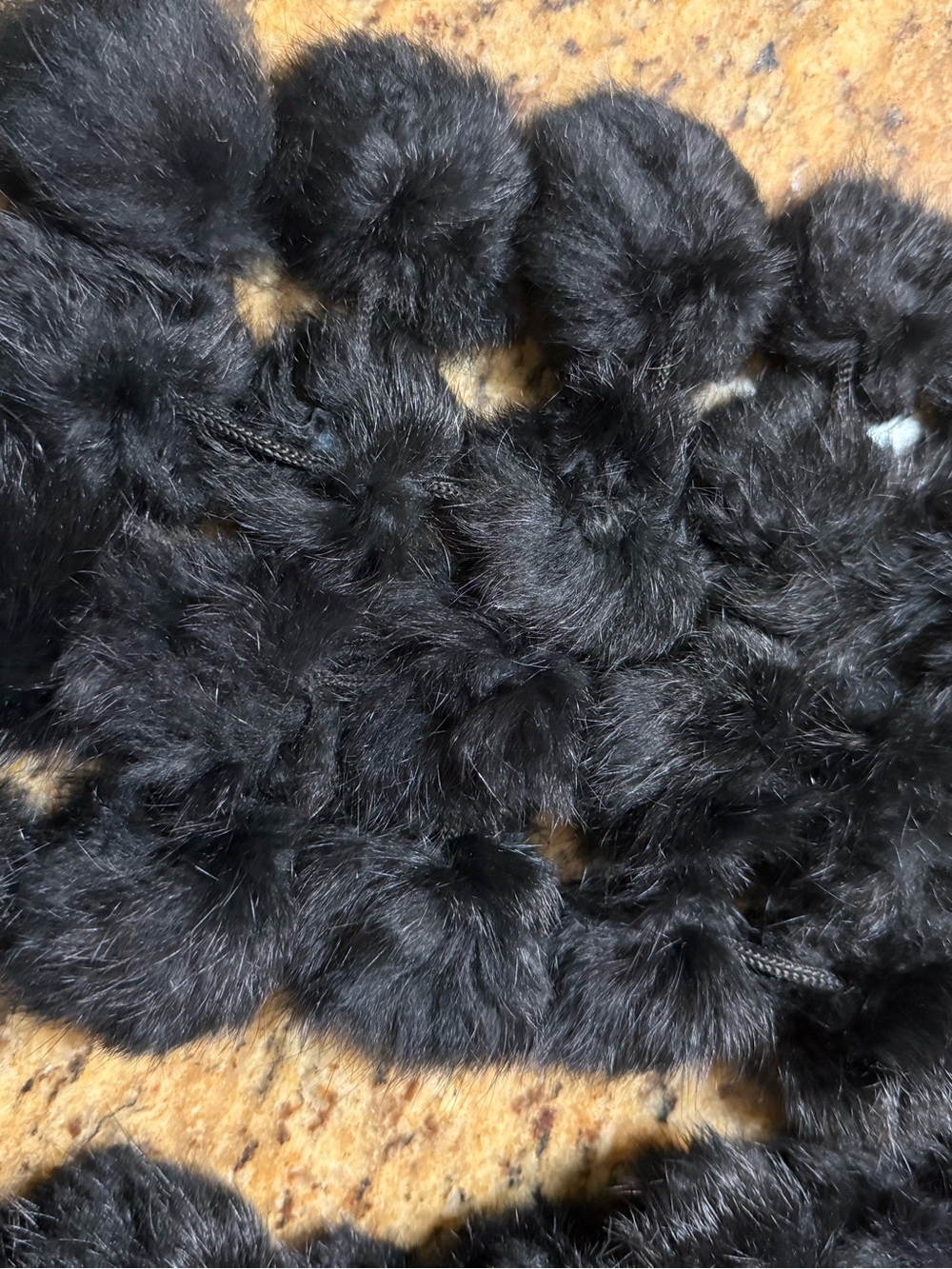 Vintage Black Rabbit Fur Pom Pom Scarf